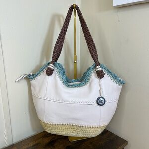 The Sak White and Brown Tote with Blue Accents